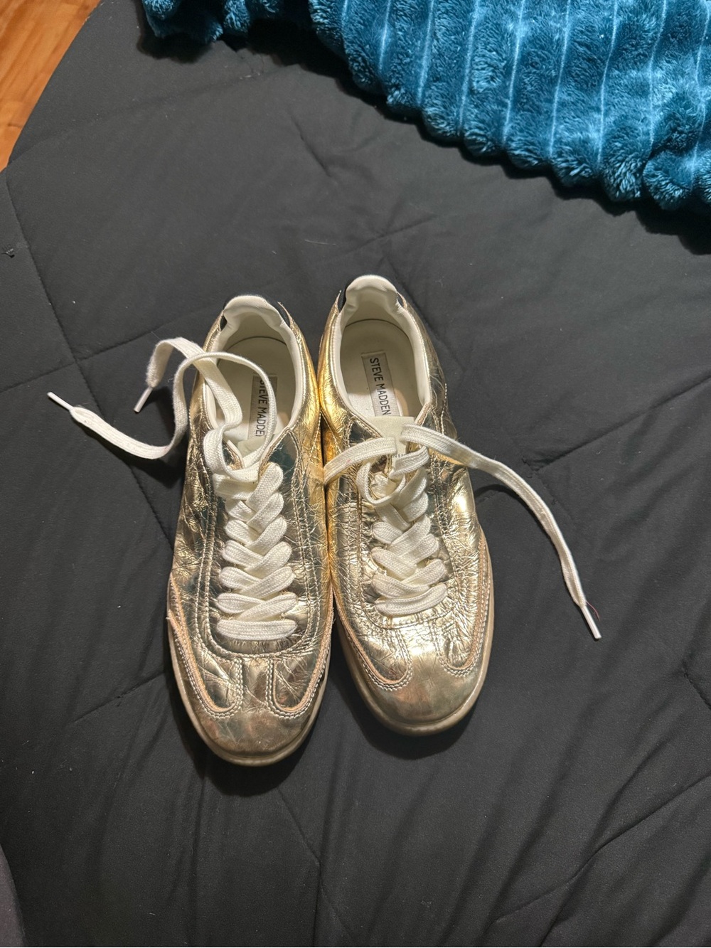 Steve Madden Metallic Gold Low-Top Sneakers with White Laces